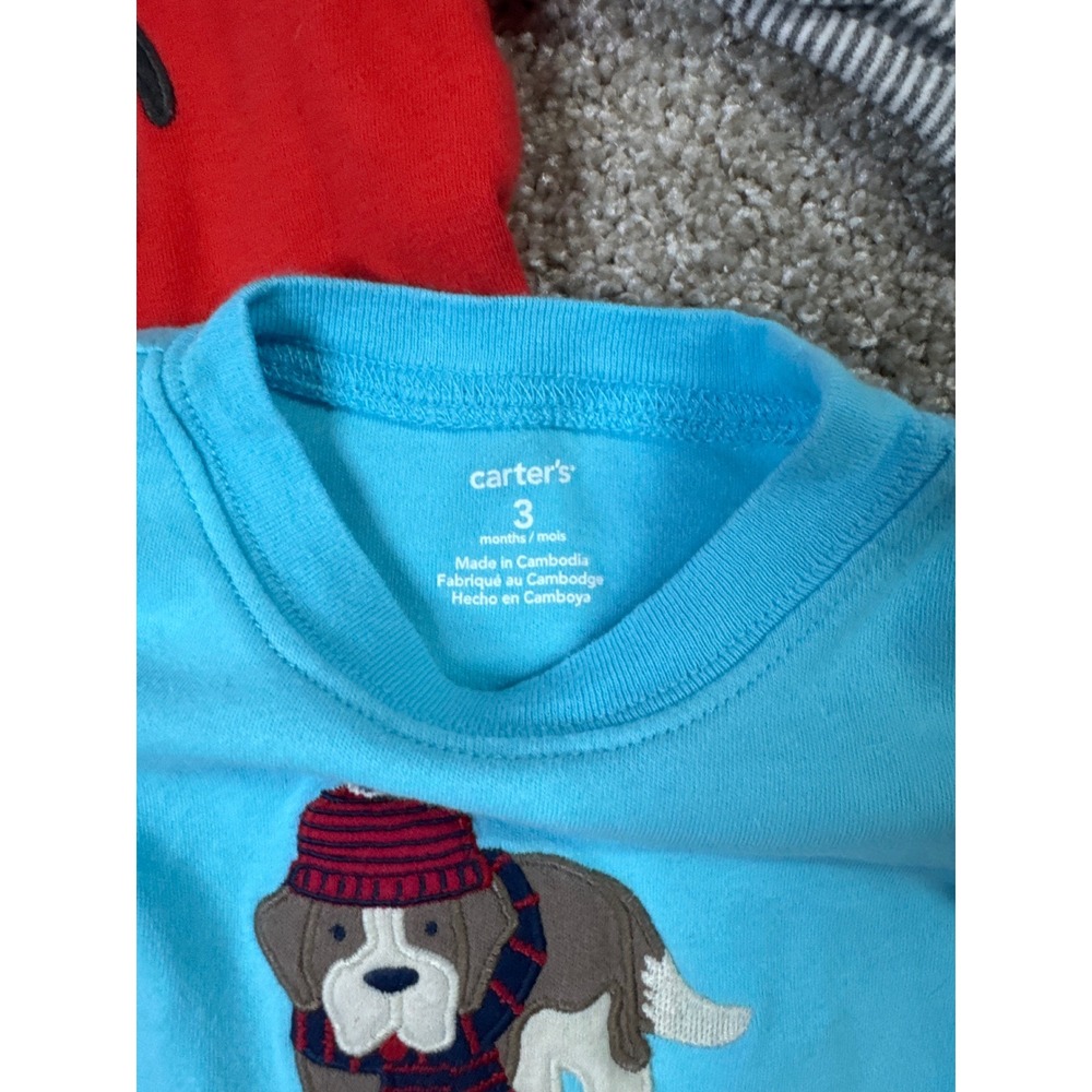 Carters Baby Boys 2 Pack Long Sleeve Bodysuits Penguin Dog Red Blue 3 Months - Picture 3 of 4